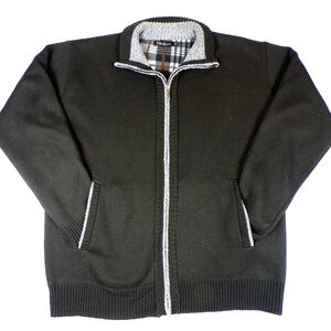 Yeokou Cashmere Wool Blend  Men's Size XL Black Full Zip Plaid Lined Sweater